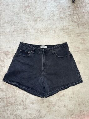 Abercrombie & Fitch Curve Love Black High-Rise Denim Dad Shorts